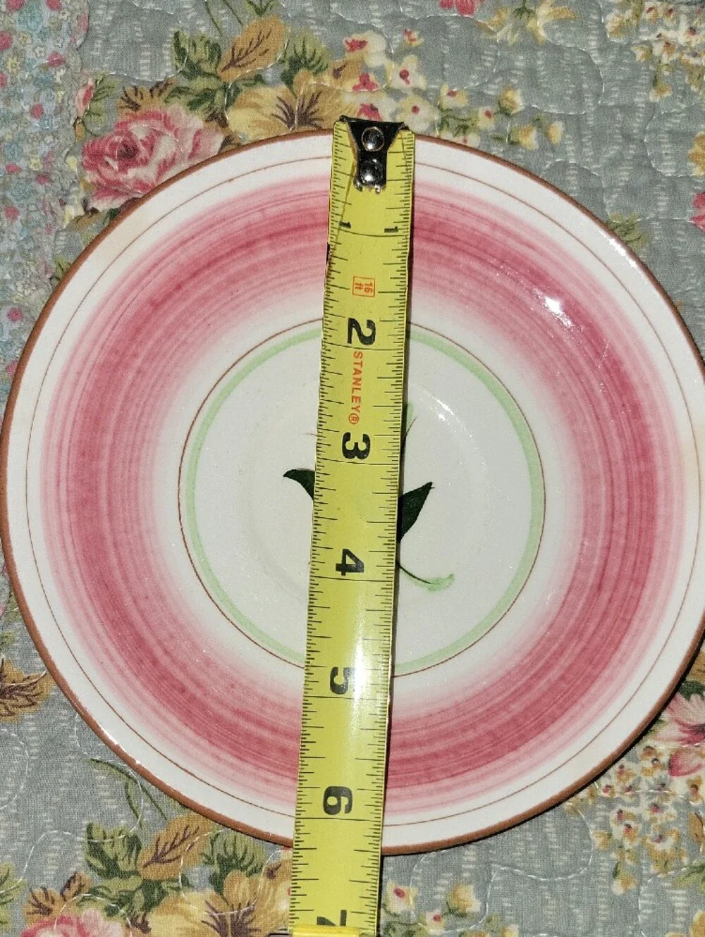 Vintage Stangl Pottery Wild Rose Saucer Plates Set of 2 Mid Century Pink Green